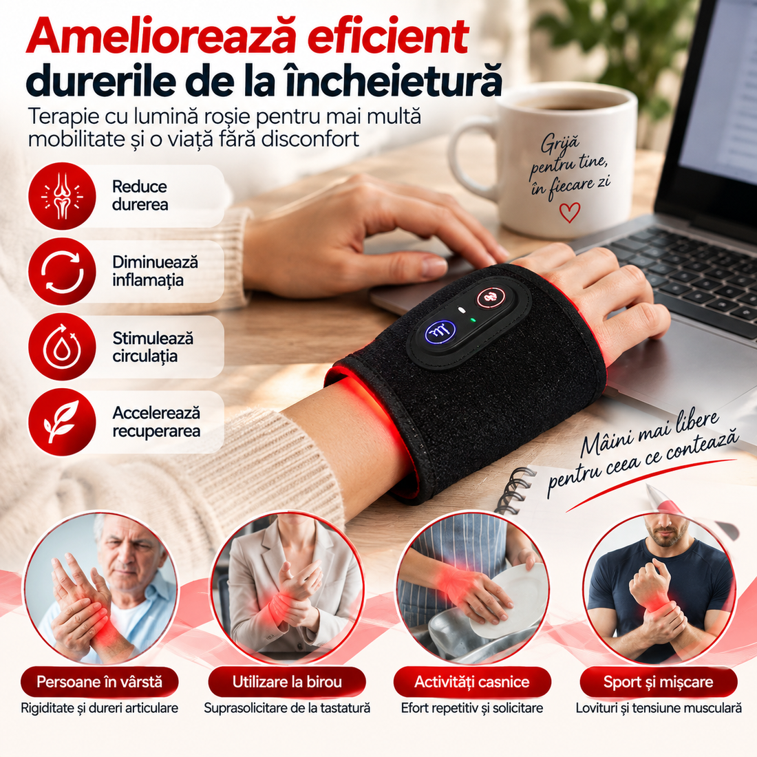 SanoAlint™ Wrist - Bandă cu lumină roșie & infraroșu