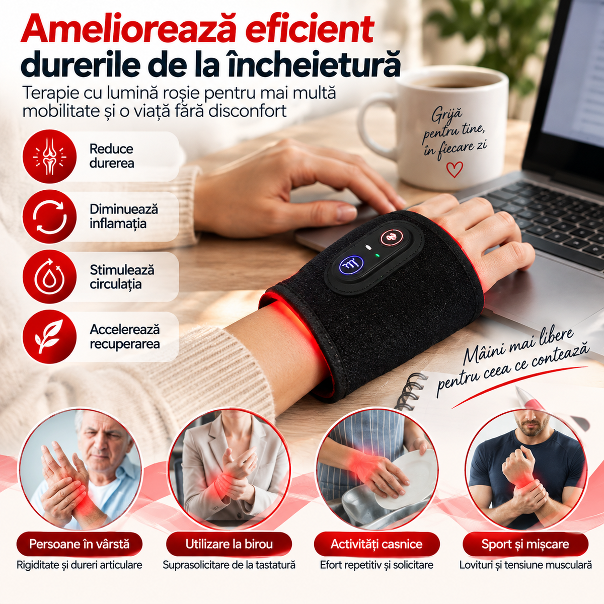 SanoAlint™ Wrist - Bandă cu lumină roșie & infraroșu